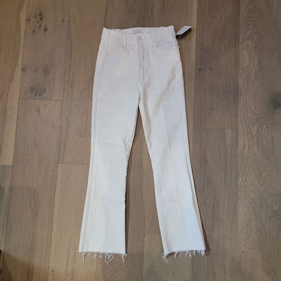 Mother raw hem white jeans
